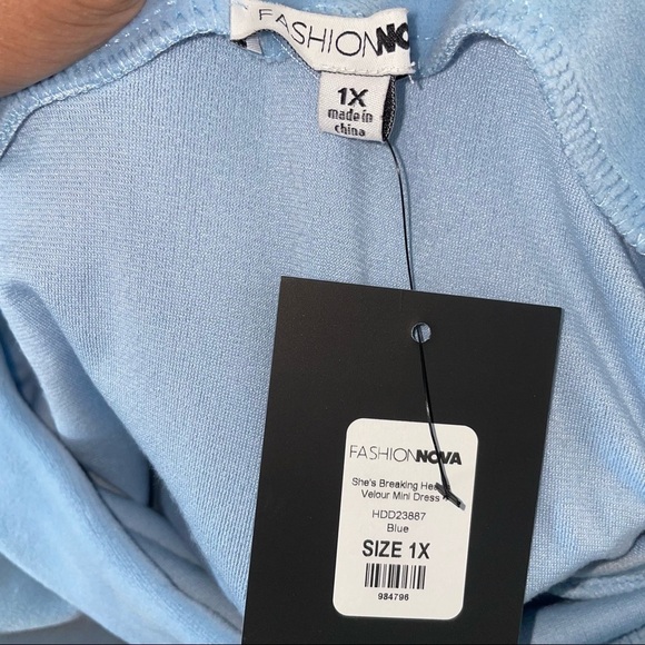 She's Breaking Hearts Velour Mini Dress-Light Blue - Picture 4 of 5